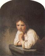 REMBRANDT Harmenszoon van Rijn A Young Girl Leaning on a Window Sill oil painting artist